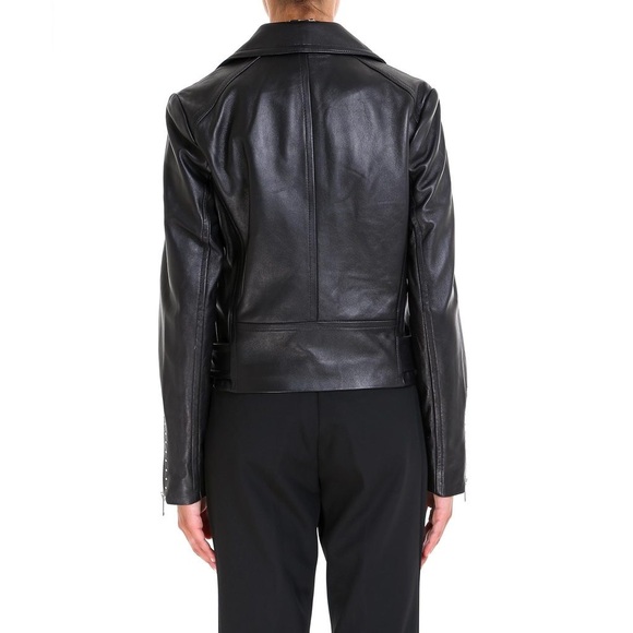 Like New MICHAEL Michael Kors Studdded Belt Biker Jacket 100% Real Lamb  Leather - Picture 3 of 14